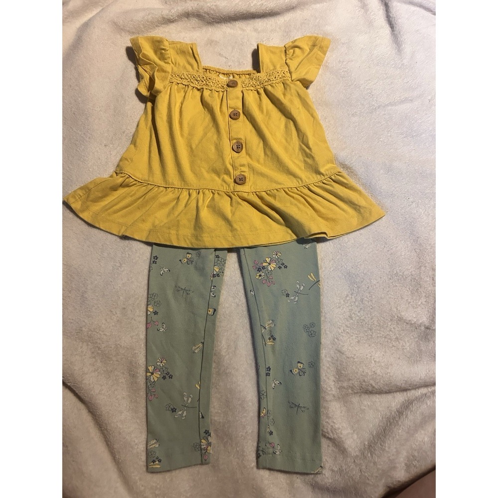 OshKosh B'gosh Girls 3T 2Pc‎ Outfit Set Yellow Tunic Top Floral Leggings